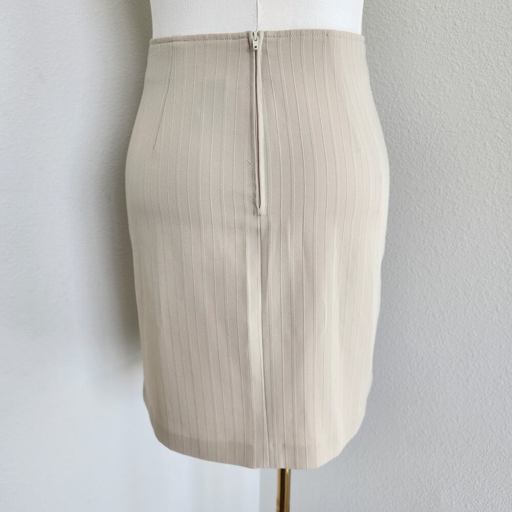 Vintage Y2K Cream Tan Pinstripe High Waisted Mini Pencil Skirt Back Zip 10 - Picture 5 of 8